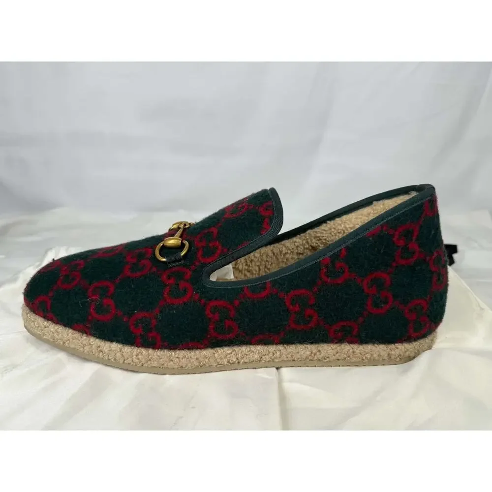 Gucci Fria Horsebit GG Monogram Logo Wool Slip On Loafers US 12.5 SPB-TS 371579